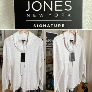 Jones New York Signature White Knit Cowl Neck Sweater Size L NWT $49